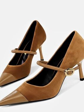 Commense Faux Suede Pointed-Toe Mary Jane Pumps Size 9
